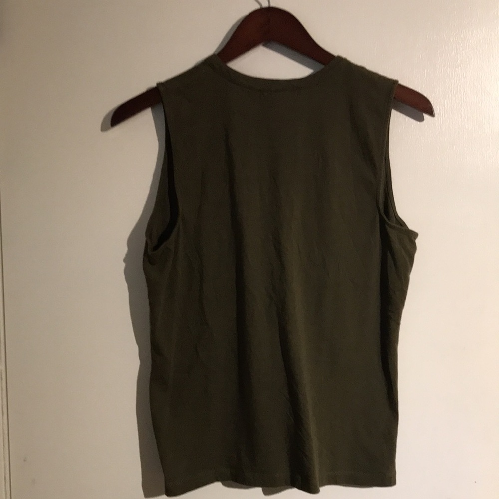 American Living Women's Olive Ruffle Neck Sleeveless Cotton Blouse Top Size L - Picture 12 of 16